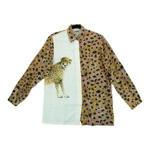 Vintage 80's Moda Spiegel Cheetah Silk‎ Blouse Long Sleeve Women’s Button-Down